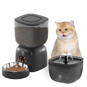 Automatic Pet Feeder Water Dispenser Set Timer Dual Power Control Portion Size Recorder Steel Plastic Bowl Cats Dogs Puppy 1