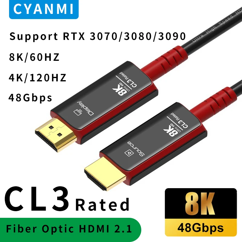 

CYANMI CL3 Optical Fiber 8K 60Hz HDMI 2.1 Compatible Cable 48Gbps 4K 120Hz 144Hz eARC HDR HDCP 2.3 HDTV PS5 Blu-ray Xbox PC TV