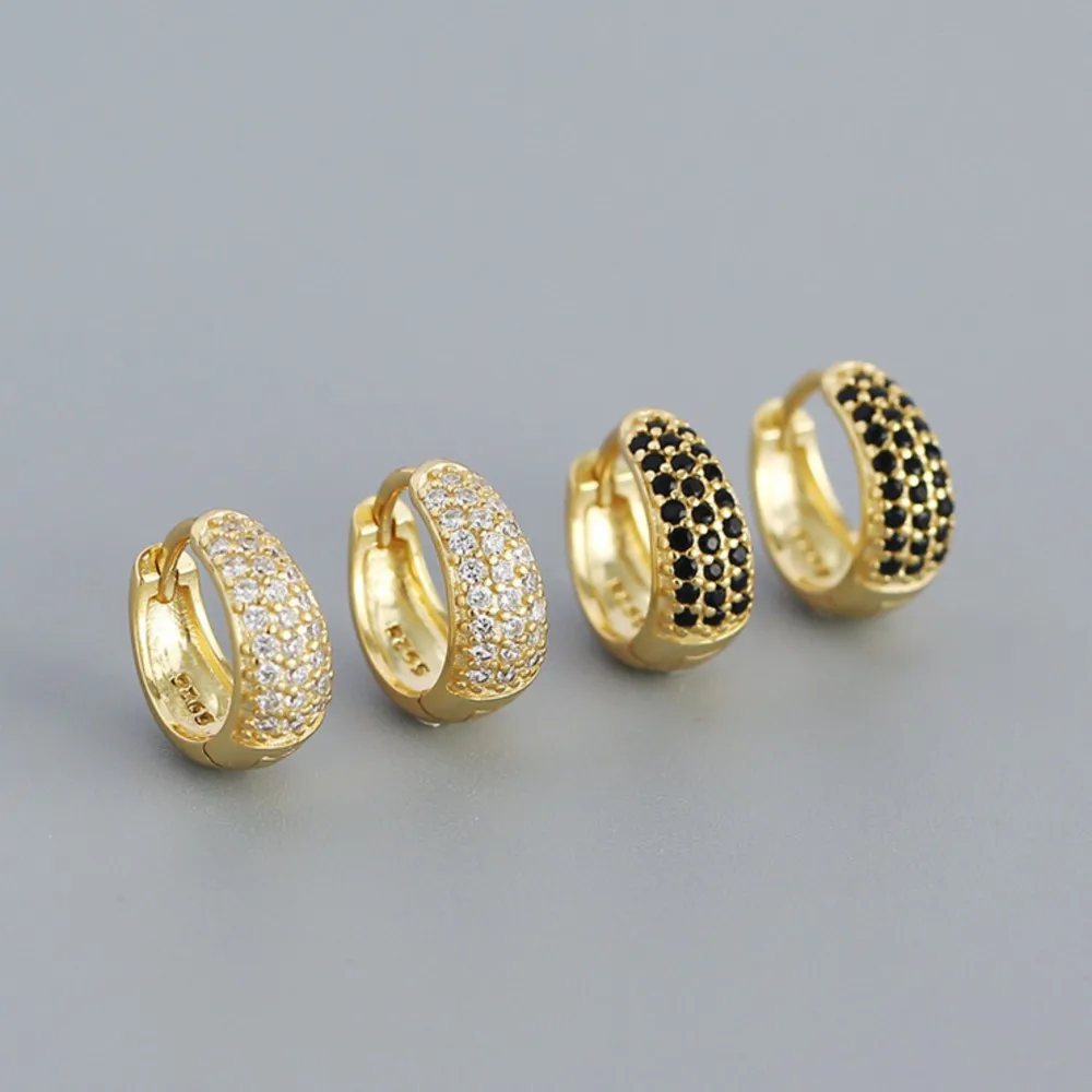 14K Gold Plated Full Zircon Round Hoop Earrings for Women White CZ Circle Ear Buckle Jewelry Accessories