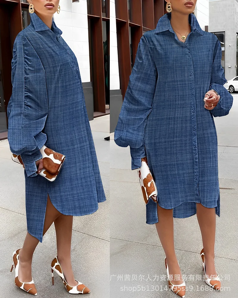 

Autumn New 2023 Plus-size Womens Balloon Sleeve Shirt Dresses for Women