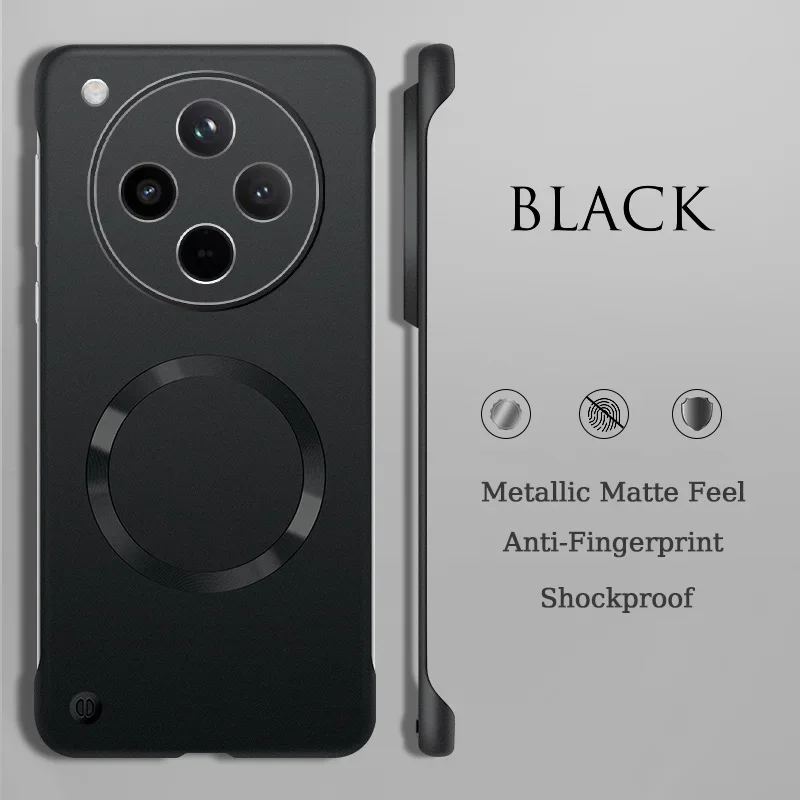 Matte Thin Metallic Paint Frameless Case with Metal Ring and Anti-Fingerprint Hard Shell