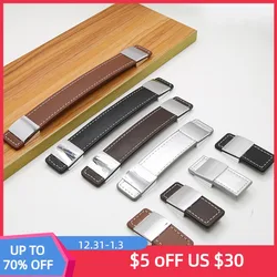 Leather Furniture Handle Drawer Kitchen Cabinet Door Pulls Children's Wardrobe Shoe Cupboards  Knobs Modern Style for Dresser