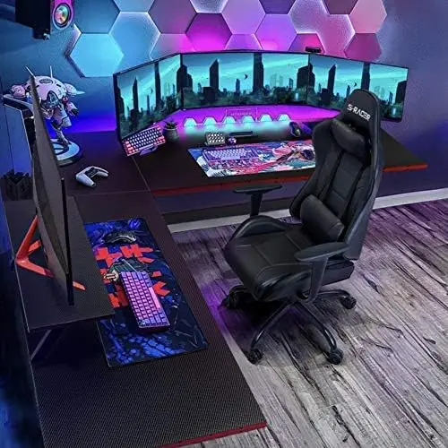 L Shaped Gaming Desk Computer Corner Desk PC Gaming Desk Table with Large Monitor Riser Stand  (Black, 51 Inch) 6