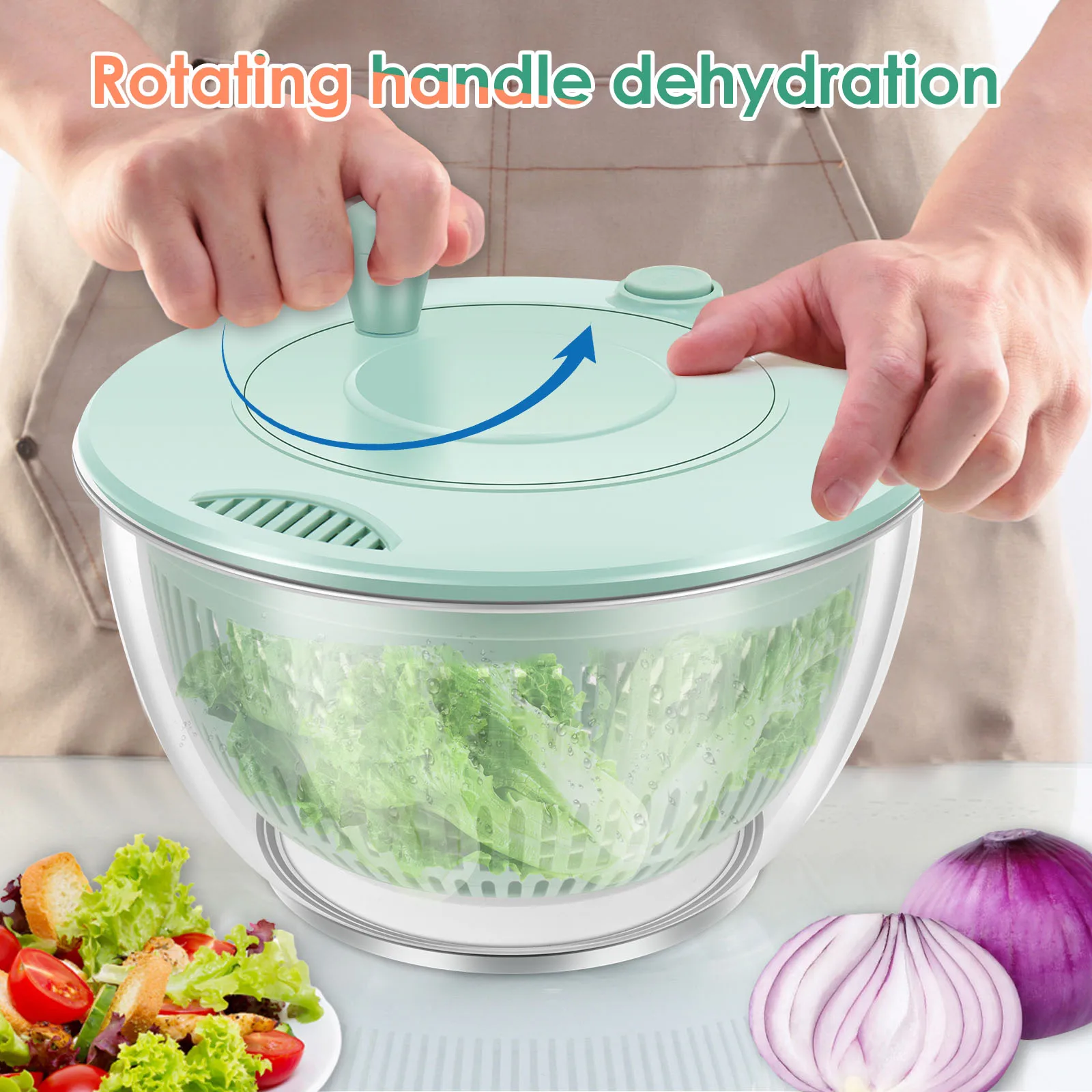 Salad Spinner with 6 Blades Multifunctional Vegetables Fruits Wash Bowl Efficient Lettuce Spinner Practical kitchen accessories
