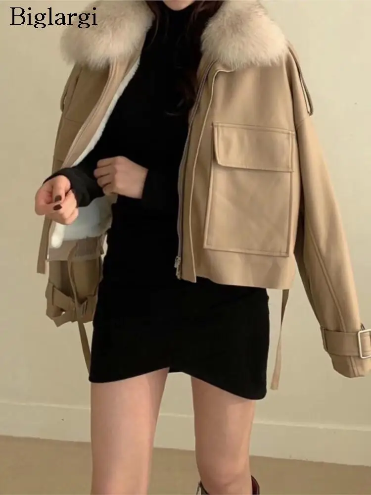 

PU Autumn Winter Leather Jackets Coat Women Furry Collar Fashion Korean Ladies Jackets Long Sleeve Casual Loose Woman Coats 2023