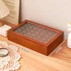 Lock storage Retro new Chinese solid wood desktop storage box Stationery box Dust-proof crabapple flower glass jewelry storage b 6