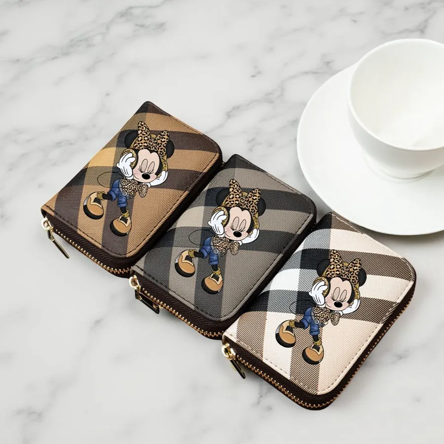 Minnie Plaid Pattern Wallet – Short PU Leather Zipper Coin Purse with Leopard Outfit Print & Card Slots for Women, 3 Colors 1 Minnie Plaid Pattern Wallet – Short PU Leather Zipper Coin Purse with Leopard Outfit Print & Card Slots for Women, 3 Colors 1