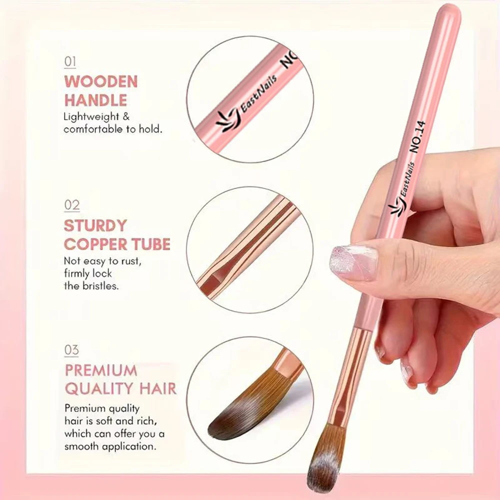Pink Handle Acrylic Nail Brush Size 16/18/22 mm Acrylic Application Nail Brushes Pen Professional Powder Extension Carving 4