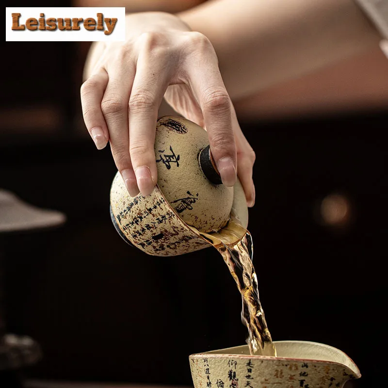 133ml Hand-painted Lanting Preface Firestone Red Gaiwan Retro Tea Tureen Tea Bowl With Lid Kit Tea Making Cover Bowl Supplies