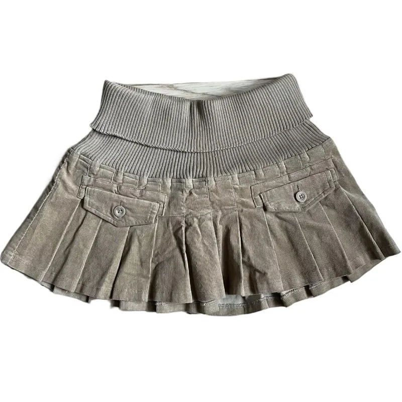 New Autumn and Winter Elastic Belt Mini Skirt Women Y2K Gothic pleated skirt Retro high-waisted skirt 2