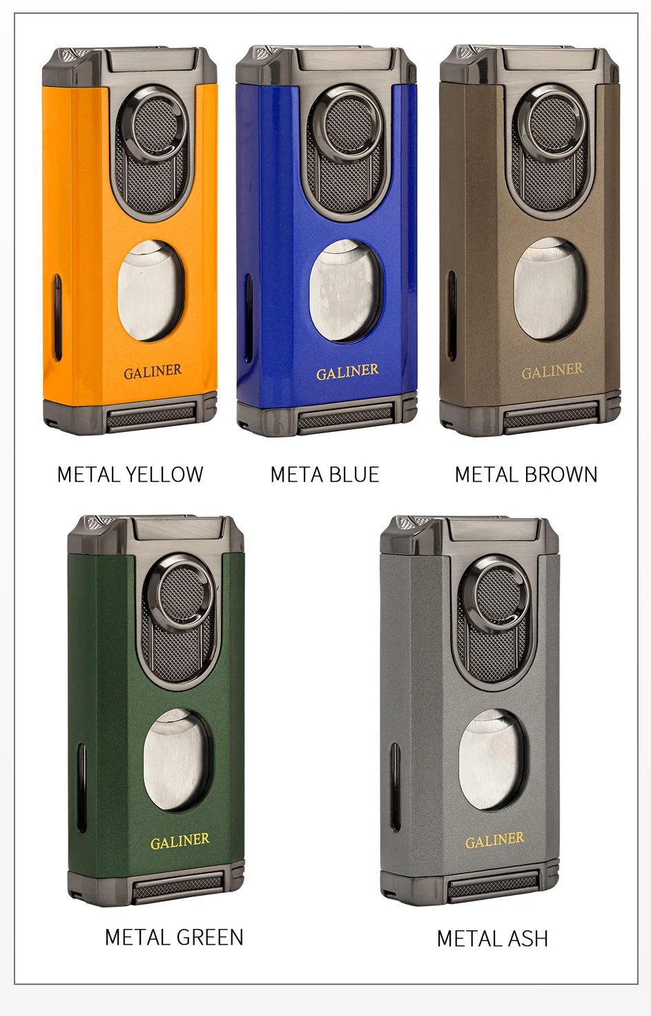 Description Picture 3 of itemGaliner Cigar 3 Jet Flame Torch Lighter Stainless Guillotine Cutter PunchButane Gas Smoking Lighters For Cigar Lighting Tool