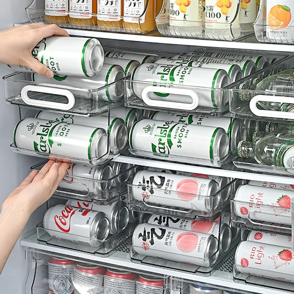 1pc Caixa De Armazenamento De Bebidas Para Geladeira, Artefato De  Enchimento Automático De Latas De Bebidas, Caixas Organizadoras Para  Freezer