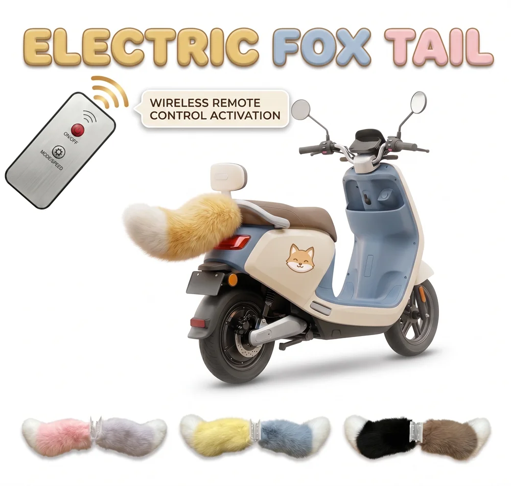 Coda Decorativa Kawaii per Auto e Moto, Coda Svolazzante per Scooter Elettrico, Coda Ricaricabile in Peluche Morbido per Auto