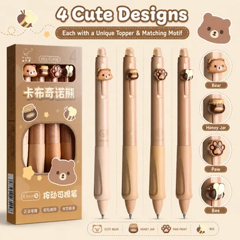 4 penne cancellabili Cappuccino Bear per la scuola, per scrivere, con inchiostro blu creativo, set di cancelleria per ufficio e scuola.