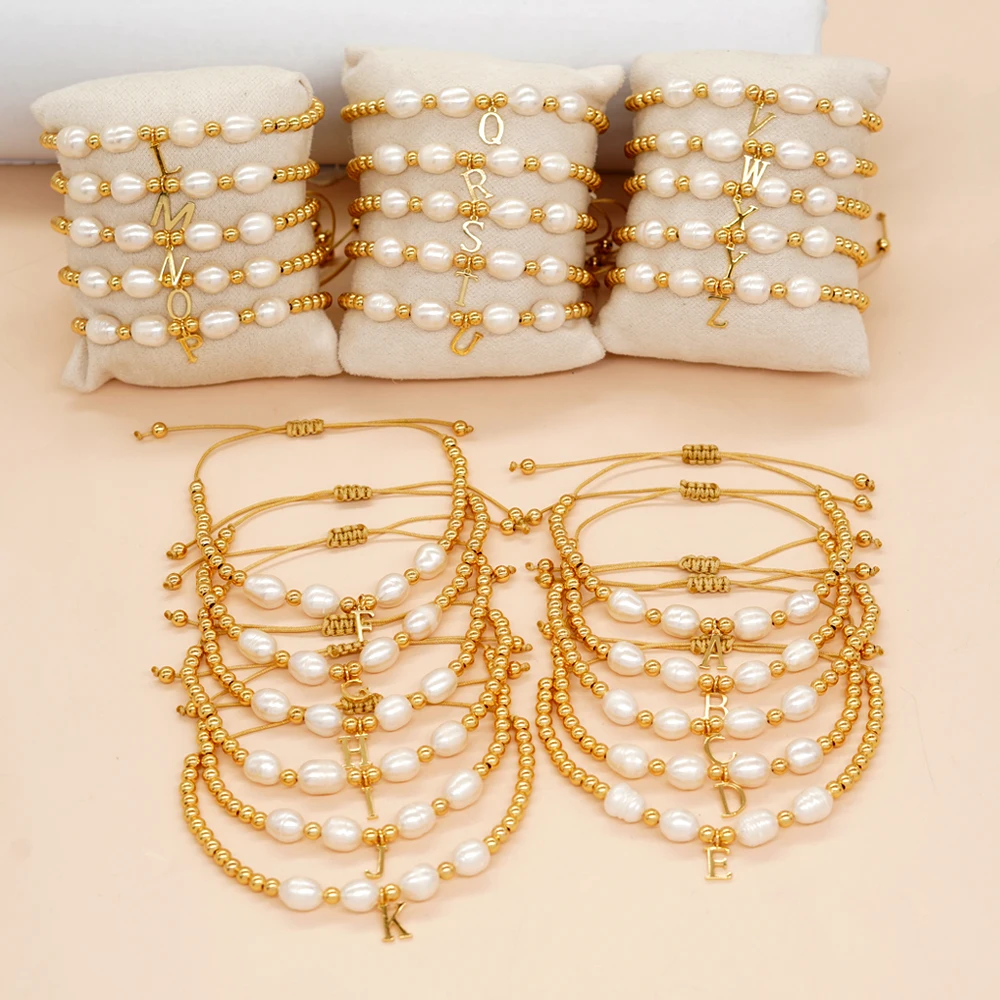 

Gold Plated Beaded Miyuki Bracelets for Women Teen Girl Friendship Jewelry Summer Trendy Letter A-Z Pearl Charm Bracelet Design