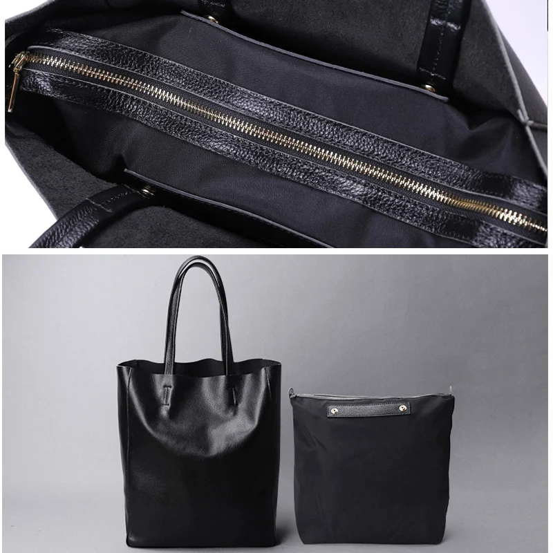 Genuine Leather Bag Women Casual Tote Female Luxury Simple Fashion Handbag Lady Cowhide Leather Daily Use Shoulder Shopping Bag - 图片 2