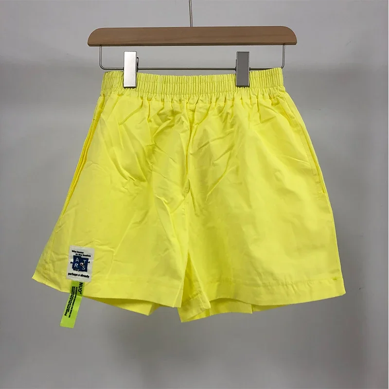 DAYIFUN-Candy Color High-waisted Shorts Women A-line Wide Leg Labeling Short Pants Neon Yellow Casual Street Wear Summer Pants