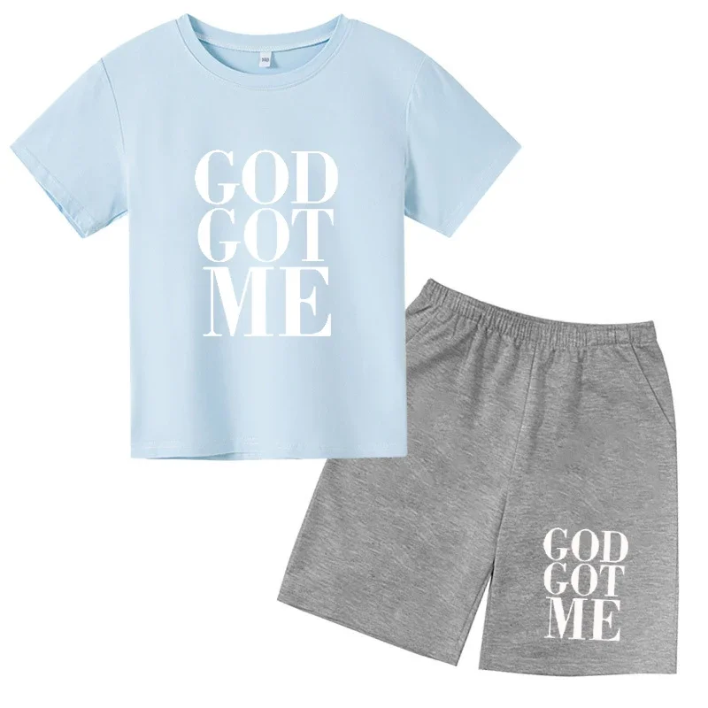 thumbnail image 1 of Conjunto de 2 piezas de camiseta y pantalones cortos con estampado de letras para niños y adolescentes de verano de 4 a 14 años, ropa informal de manga corta para niños y niñas, 1 of 5