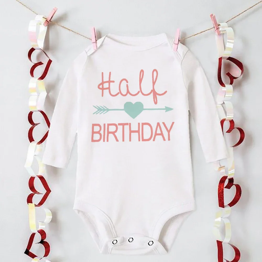 My 1/2 Birthday Newborn Bodysuit Infant Baby Birthday Party Outfits Clothes Toddler Jumpsuits Boys Girls Long Sleeve Romper Gift 4