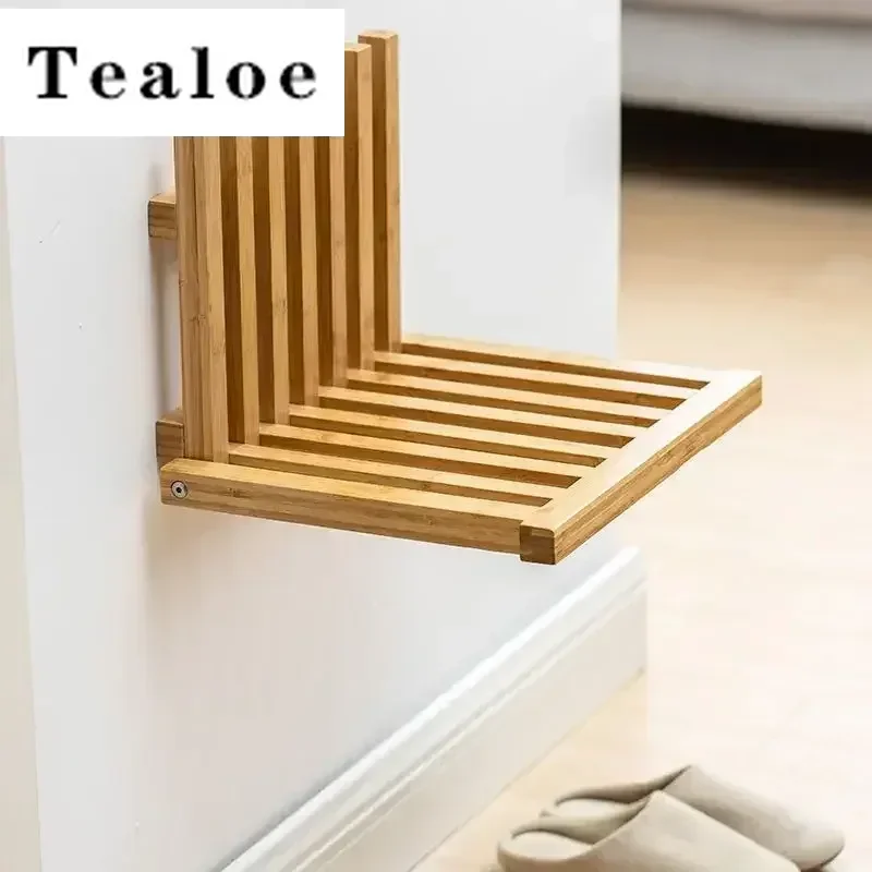 Folding Chair Wall Mounted Invisible Shoe Changing Stool Solid Wood Wall Seat Fold Away Stool Suitable For Various Occasions