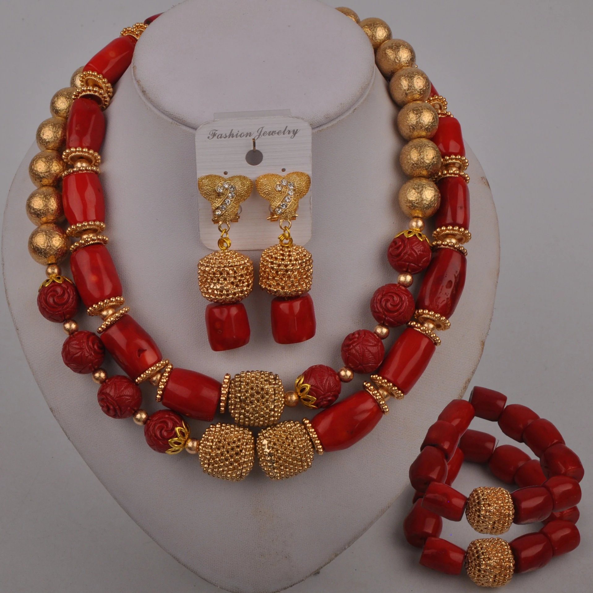 

Red African Wedding Beads Coral Jewelry Set