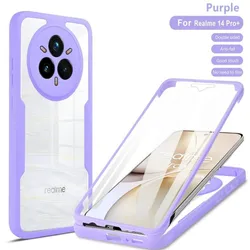 Shockproof 360° Phone Case with Built - in Screen Protector and Transparent Back for Realme 14 Pro+ (QCQBG purple)