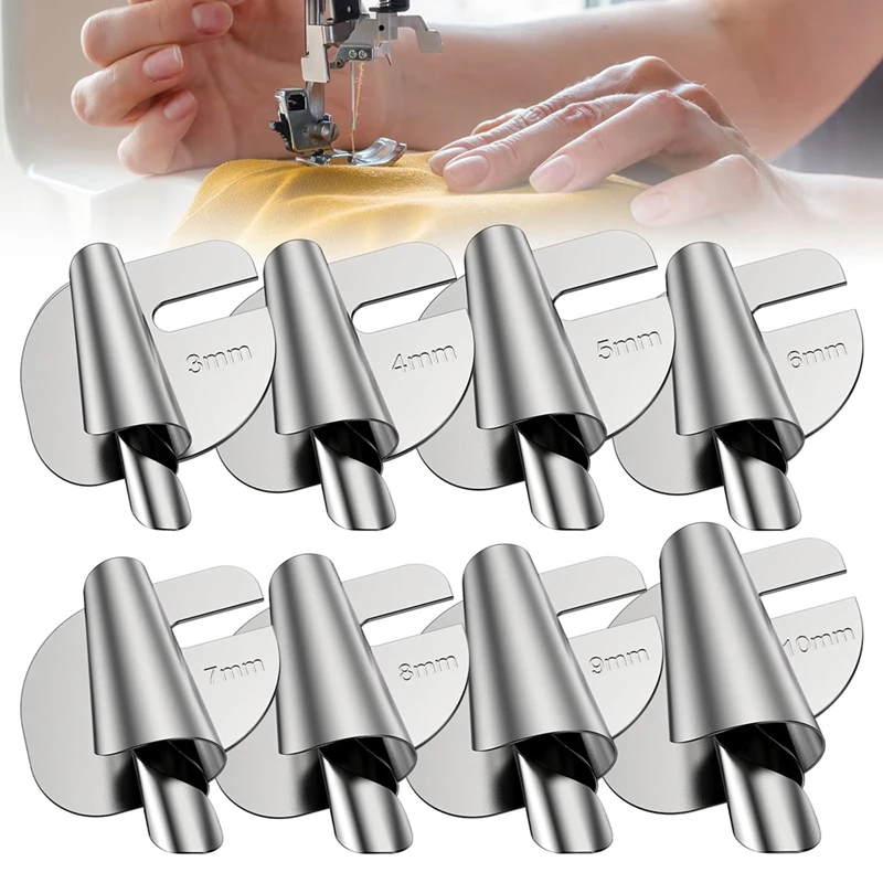 8Pcs Universal Sewing Rolled Hemmer Foot For Sewing Machine, Rolls Hemming Attachement Rolled Seam Presser Foot (3-10MM)