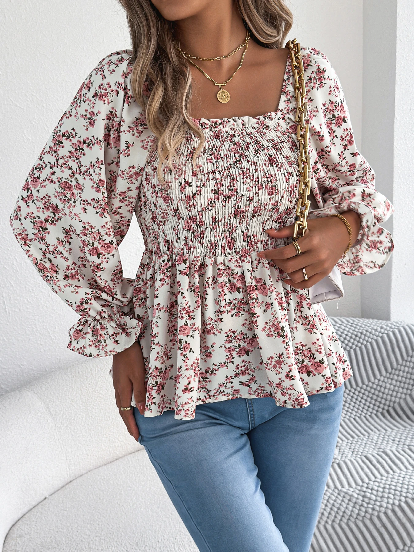 Floral Print Chiffon Blouse for Women