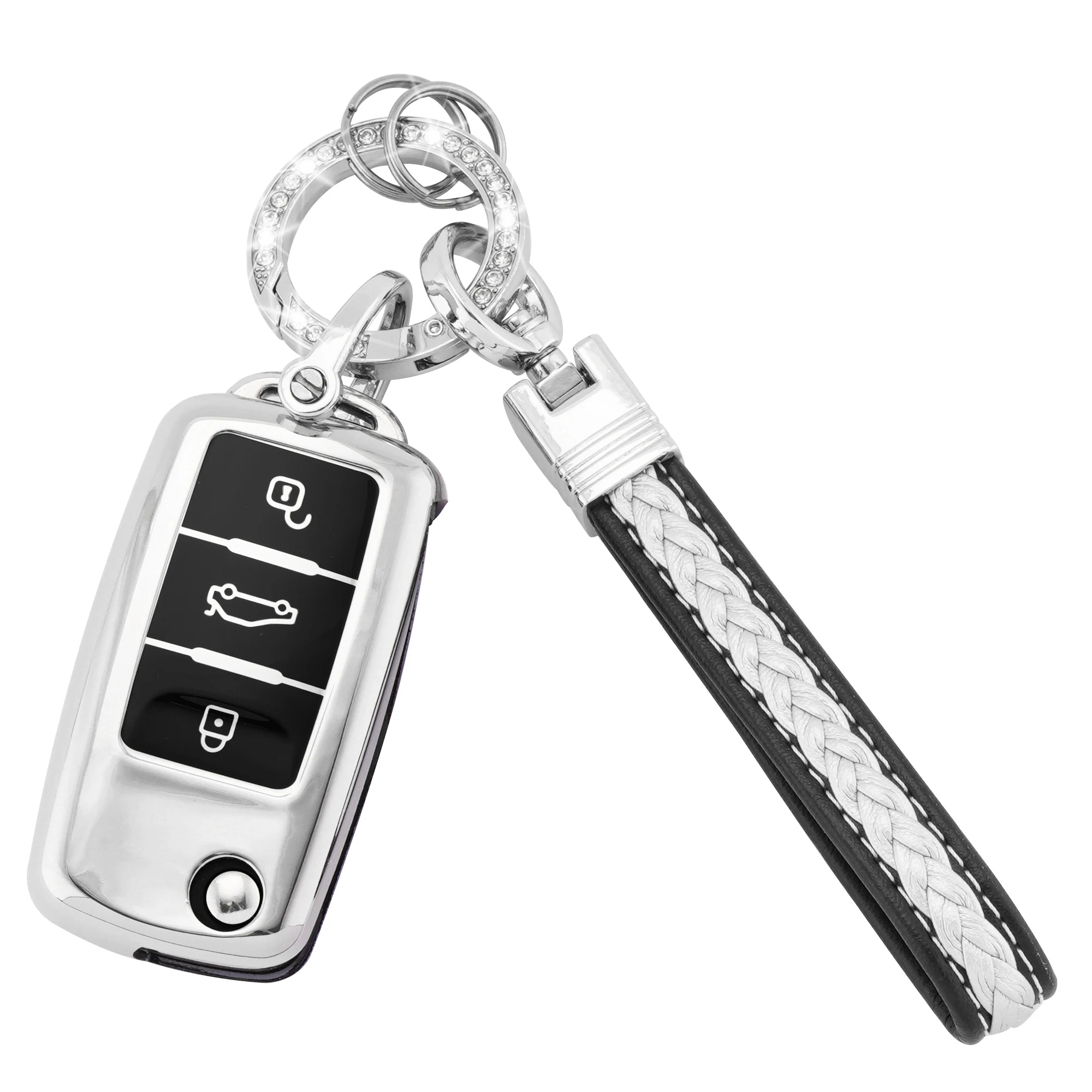 

EKALA Car Key Fob Cover with Keychain Lanyard for VW, 3 Buttons TPU Key Shell for VW Volkswagen Tiguan Passat Golf Polo Beetle