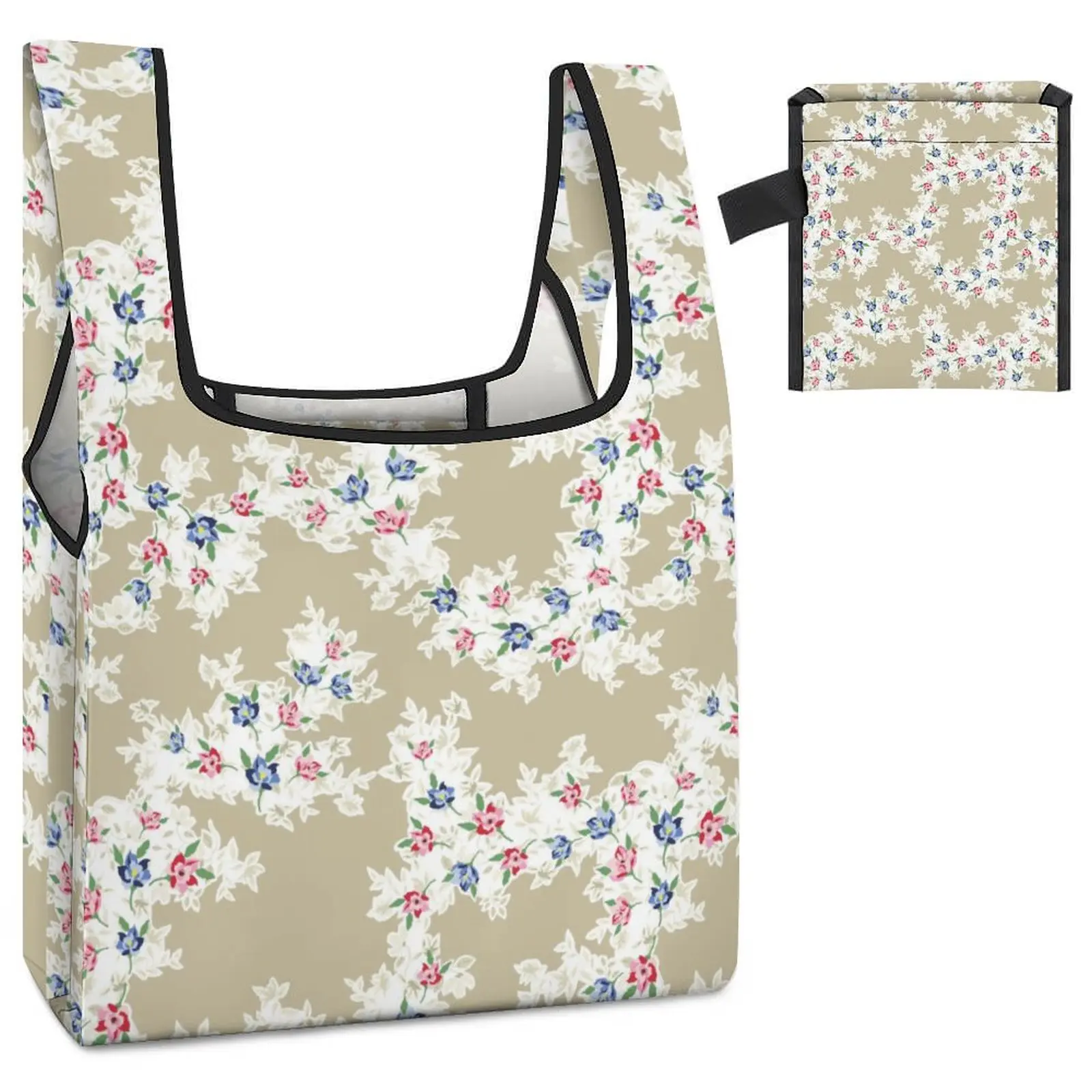 Waterproof Foldable Shopping Bags String Bag Double Strap Handbag with Pattern Tote Casual Woman Grocery Bag Custom Pattern