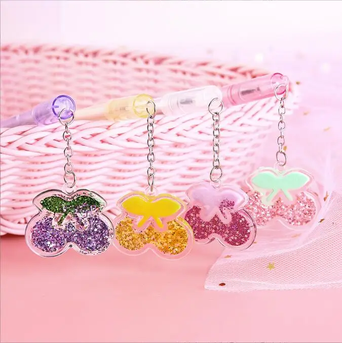 

48 pcs/lot Cartoon Cherry Pendant Gel Pen Kawaii 0.5 mm Black Ink Signature Pens Office School Supplies Stationery Gifts