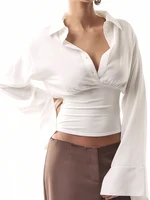 Kliou Casual Office Style T-Shirts Woman Autumn Trend Polo-Neck Full Sleeve Navel Exposed Daily Simple Basic Solid Classic Tops