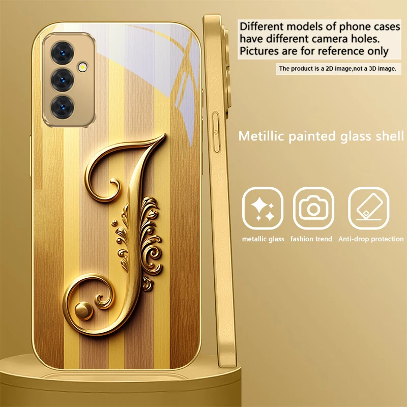 Elegant Golden Glass Phone Case with Ornate S Design