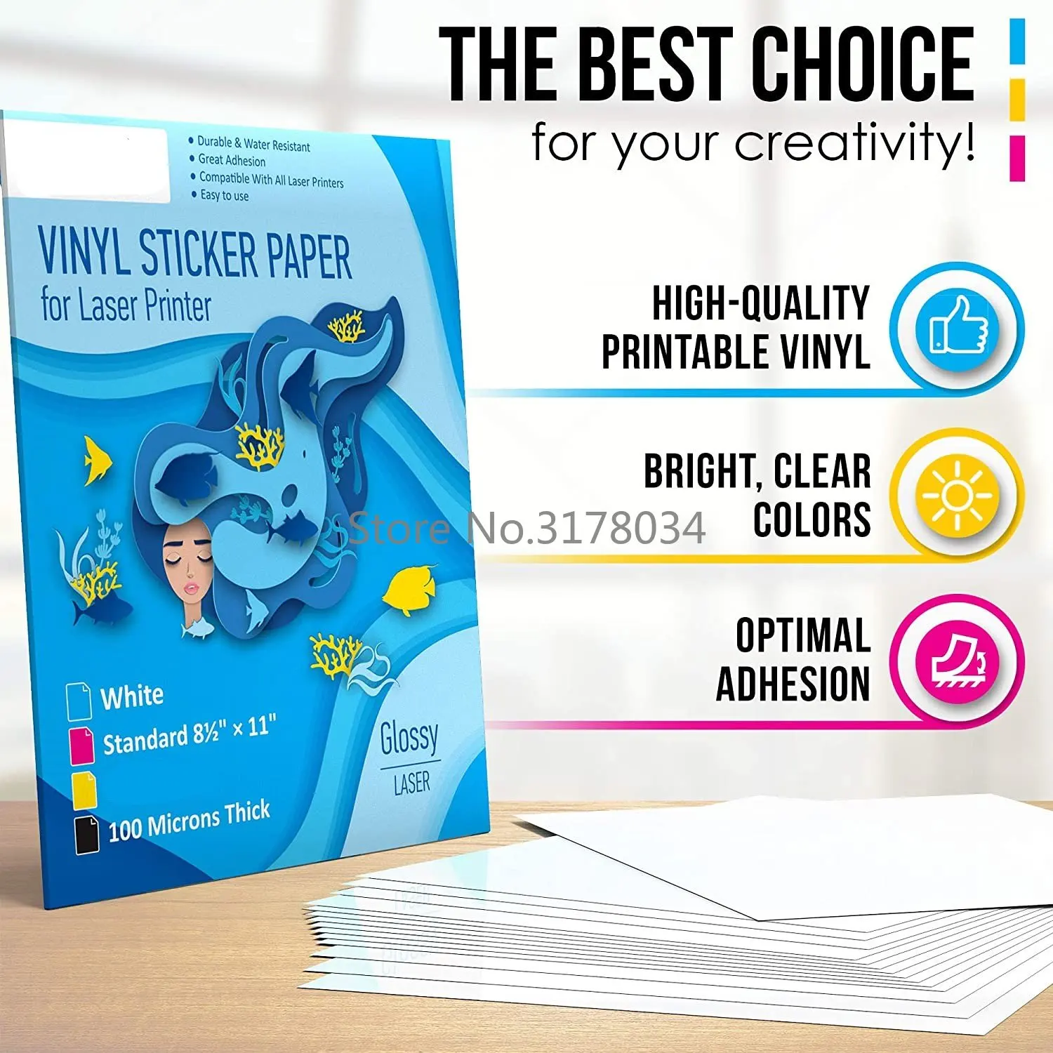 50 Sheets A4 Vinyl Sticker Paper for Laser Printer Glossy White Self Adhesive Stickers Label Waterproof Decal Paper Sheet