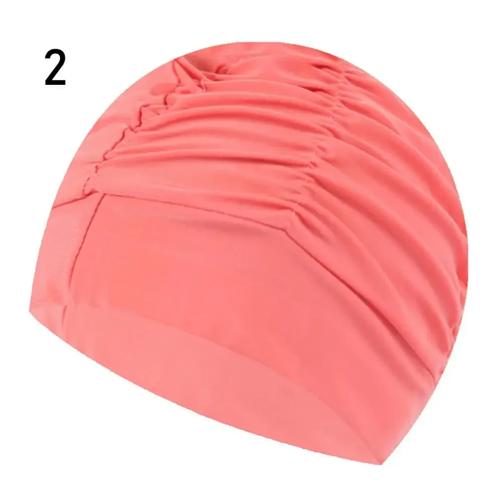 1PC High Elastic Swimming Cap Men Women Free Size Solid Flowers Printed Long Hair Sports Swim Pool Hat Nylon Turban 4