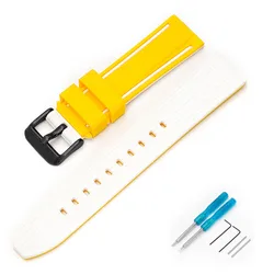 Dual-Color 22mm Waterproof Diving Silicone Watch Strap with Tool Kit - 22mm (Yellow white 02)