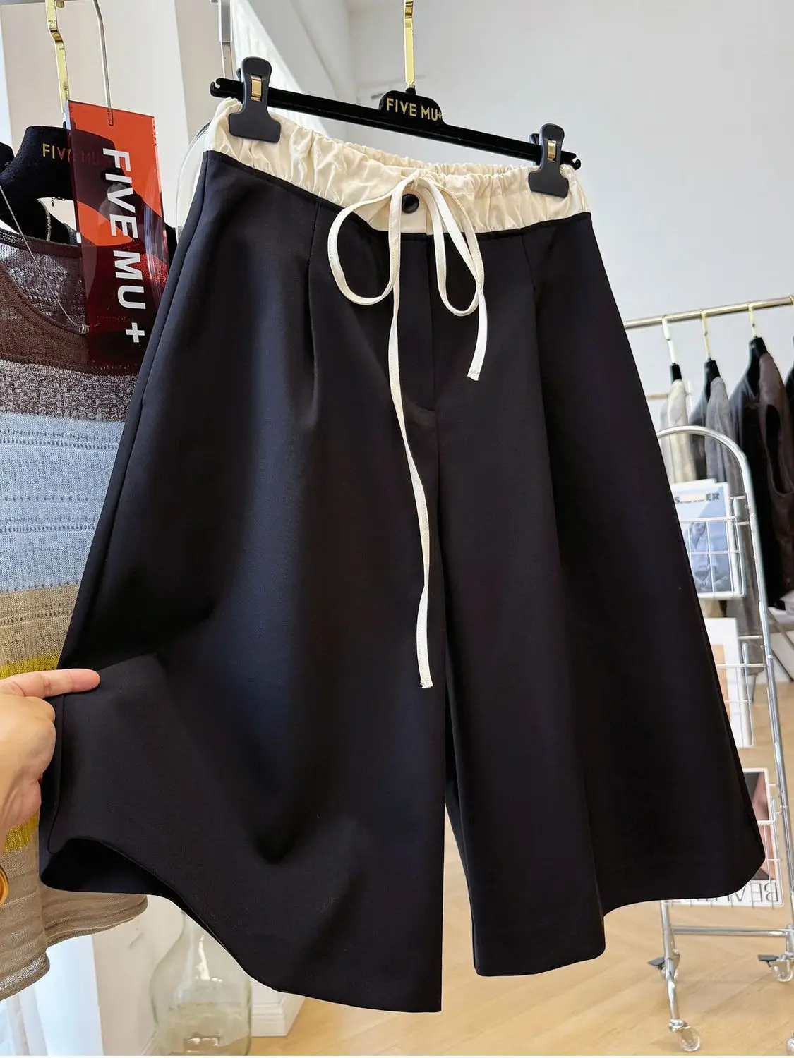 Elastic Waist Drawstring Casual Suit Pants for Women Spring New Wide Leg Trousers
