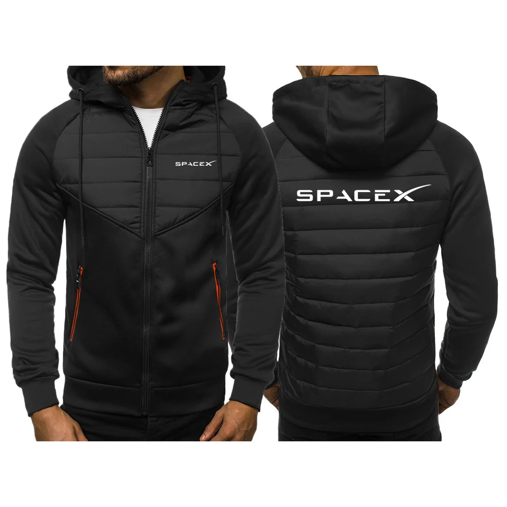 

SpaceX Space X Logo 2023 New Tricolor Hooded Jacket Spring and Autumn Men Casual Slim Patchwork Zipper Coat Long Sleeve