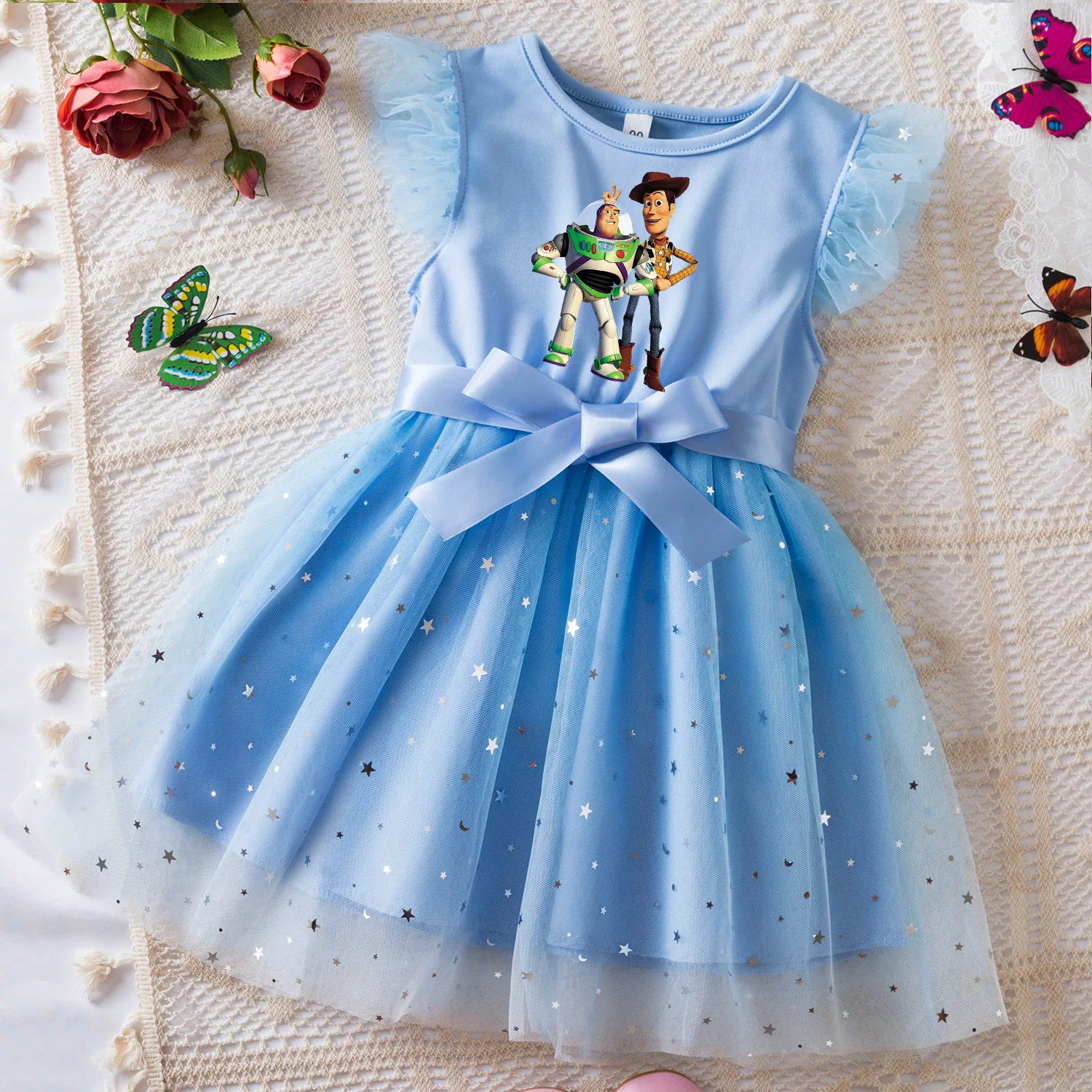 Toy Story Woody Sweet Girls Vestiti Estivi Maniche Volanti Bow Paillettes Dress 2-6Y Kid Birthday Tutu Princess Dress For Baby Girl