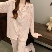 Striped Nightwear Women High Quality Spring and Summer Cardigan Pajamas Casual Set Student Loungewear Two Piece Set Sleepwear - Image 4