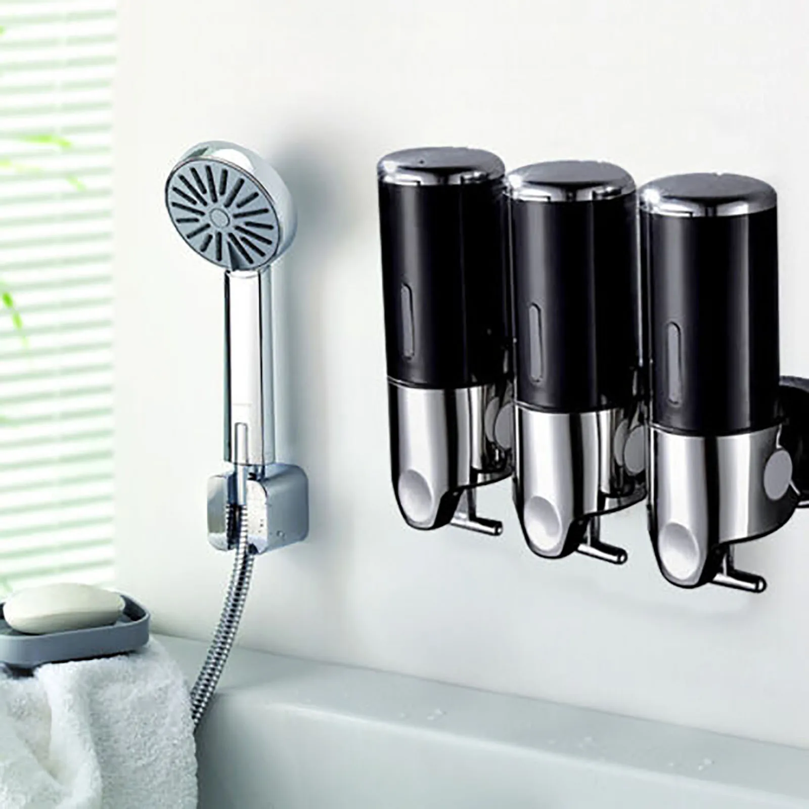 Wall Mounted Soap Shower Lotion Shampoo Liquid Dispenser Container 500ml 3 IN 1