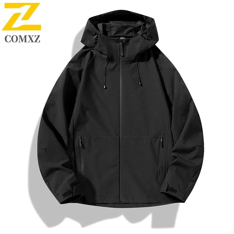 COMXZ Hooded Outerwear Waterproof Outdoor Travel Hiking Biker Jacket Climbing High Quality Versatile Men's Windbreaker Jackets