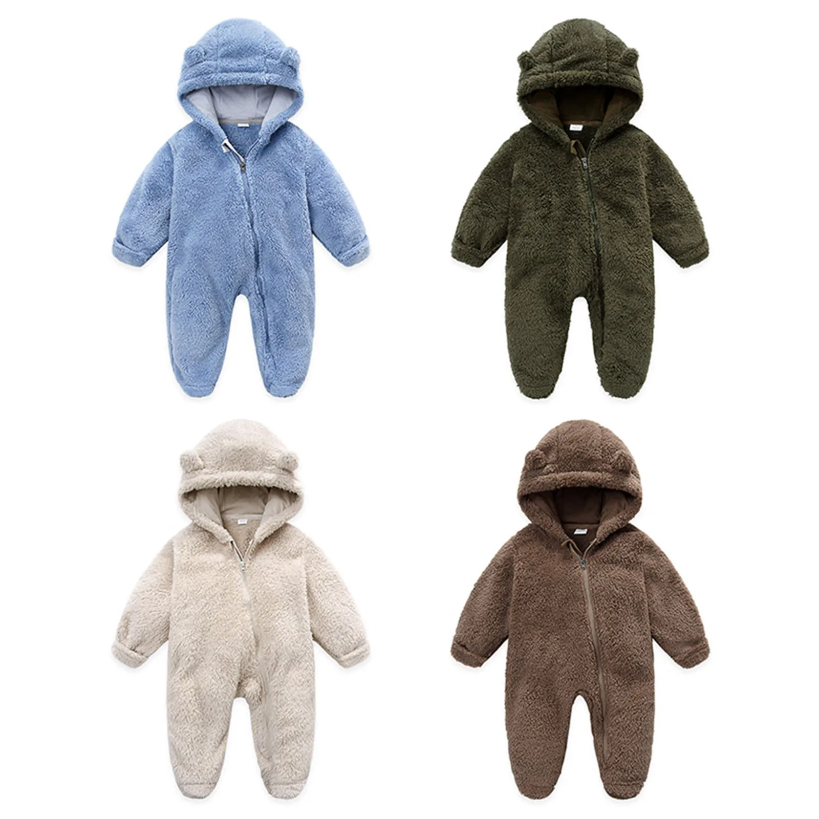 winter baby long sleeve hooded jumpsuit zipper new born boy girl clothes warm Newborn Overalls pink blue footies 3-12 MONTH