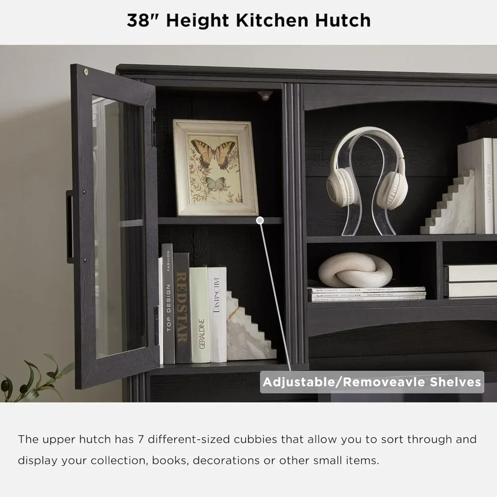 Farmhouse 76" Height Computer Desk with Hutch, Office Desk with Charging Station, Drawers and Storage Cabinet, Workstation for