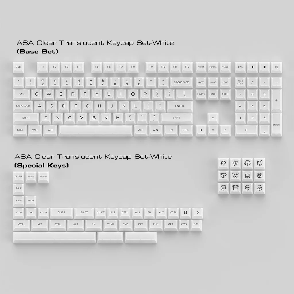 Akko Asa-transparente Backlit Keycaps Conjunto para Teclado Mecânico Clear Keycap Layout Ansi 61 87 104 108 mx Switches 155 Key - Imagem 3