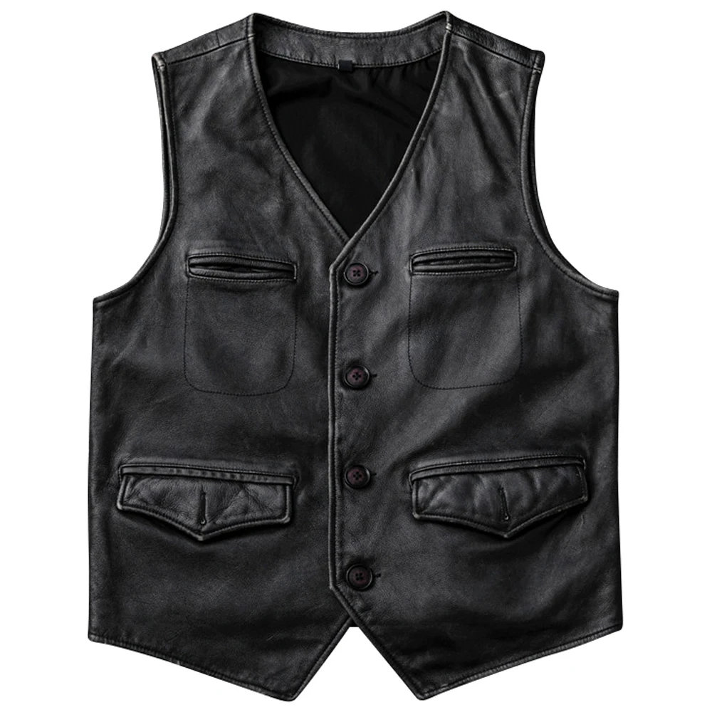 High Quality Summer Man's Cowhide Leather Vest Coat Short Slim Mens Waistcoat Weskit Genuine Leather Simple Fashion Vests Jacket fajarina men s fashion top quality 100% cowhide genuine strap leather unique design smooth belts for men belt leather lufj208