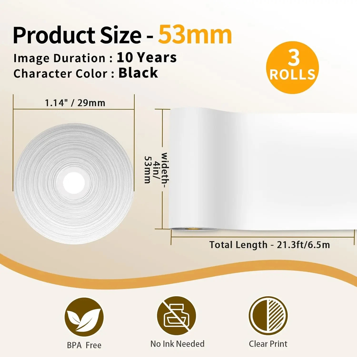 Thermal Paper for T02 Mini Printer 53mm 2" Size Non-Adhesive for T02 M832 M833 M834 Portable Printer