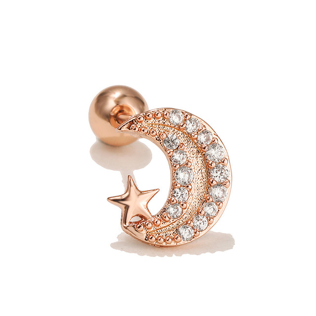 Korean Fashion Stainless Steel Helix Cartilage Piercing Tragus Stud Zircon Moon Ear Piercing Earrings For Women Jewelry