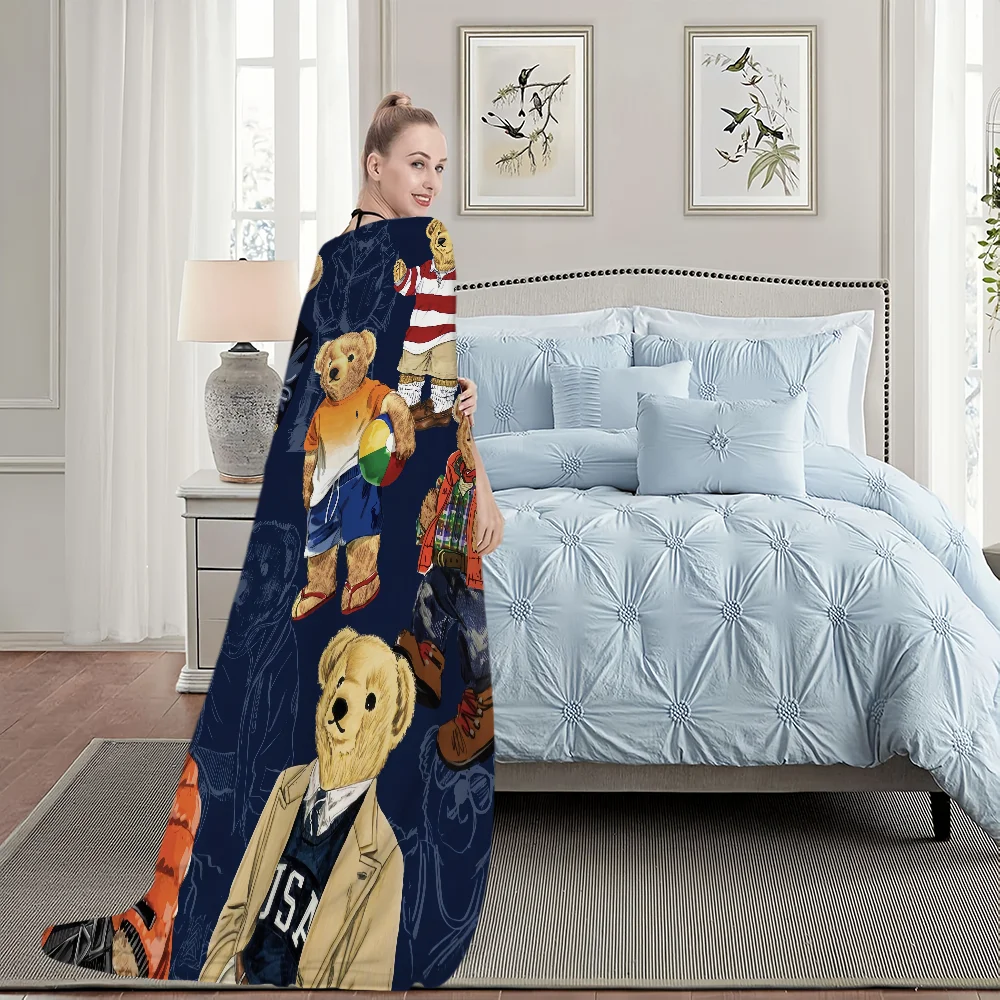 Fashion B-Bears Cute Blanket Plush Nap Sofa rug for P-POLO-S Living Room Warm Office Bedroom Birthday Home Travel Kid Gifts 5