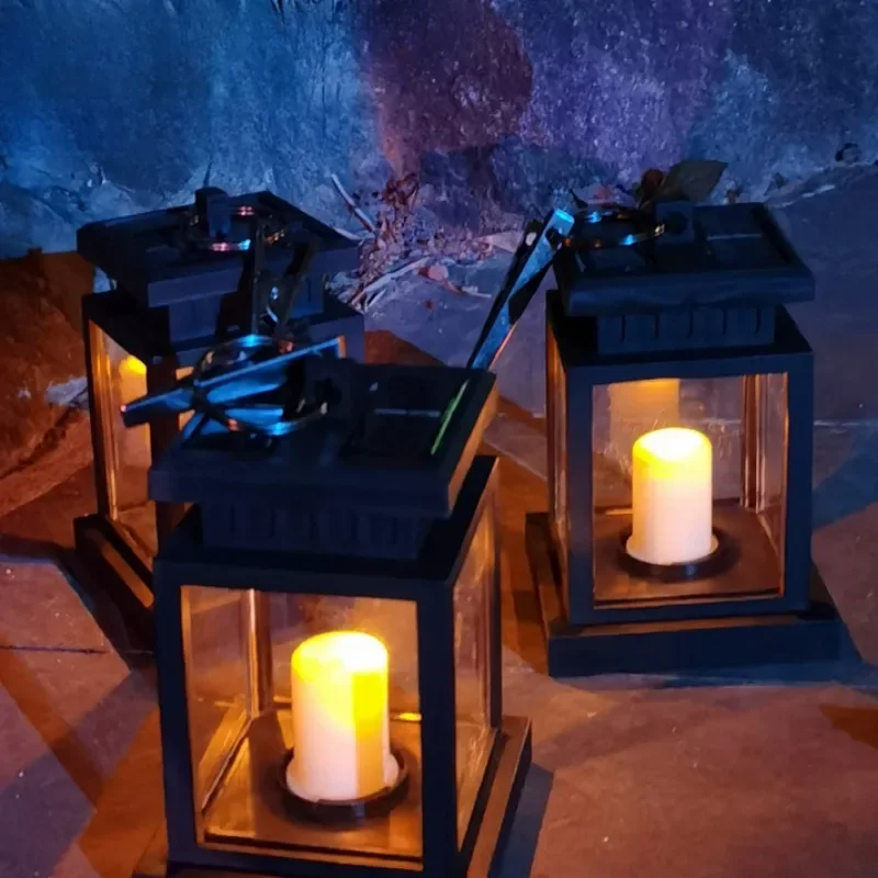 

Outdoor Solar Wind Lamp European Style Retro Wall Hanging Lamp Simulation Candle Courtyard Garden Landscape Lamp